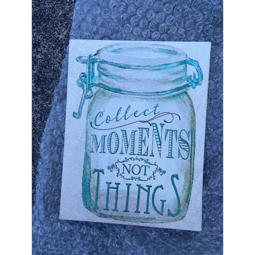 Collect Moments Not Things Mason Jar Canvas Wall Art Teal Rustic Farmhouse Decor